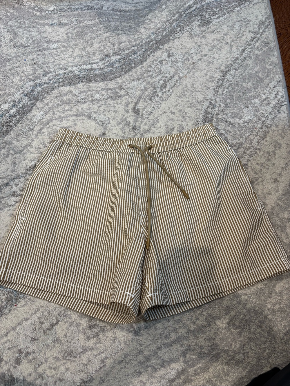 Zara Beige and White Striped Drawstring Shorts
